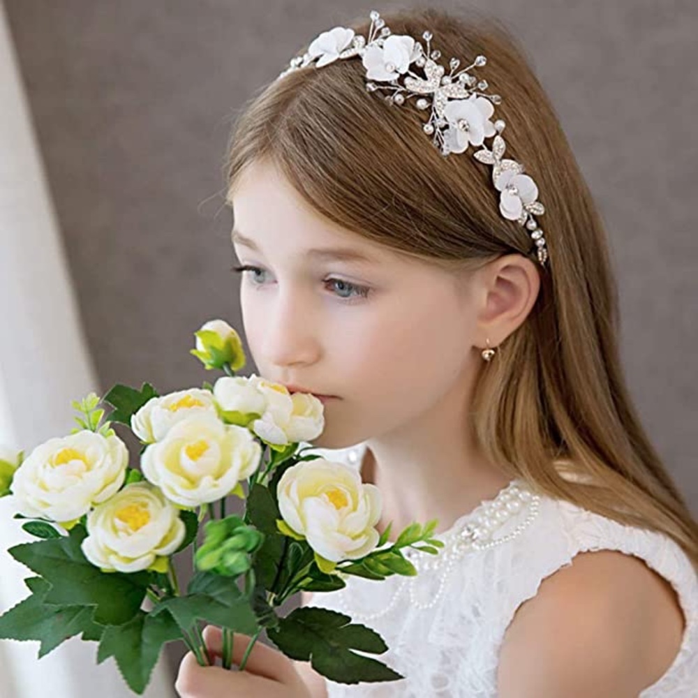 Crystal Pearl Flower Vine Tiara Headdress - Picture 3 of 16